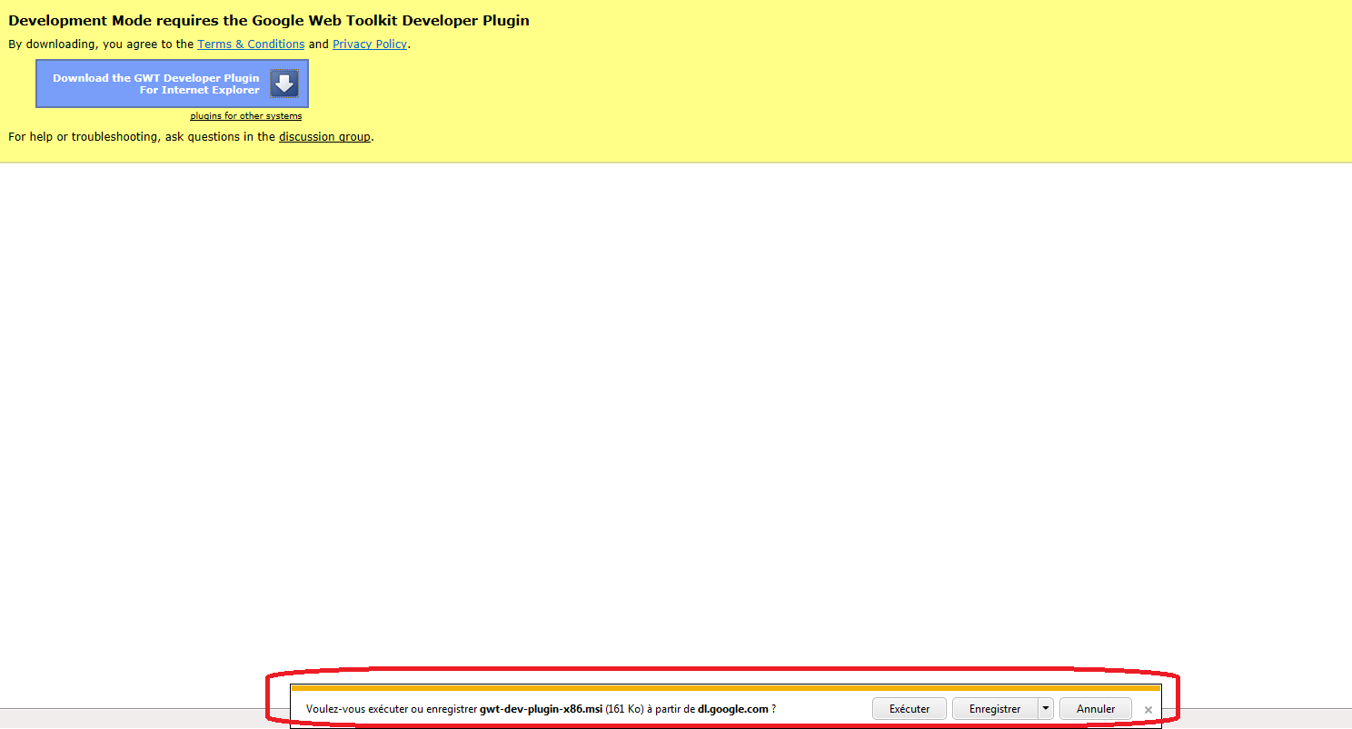 The “Development Mode” requires the installation the “Google Web Toolkit Developer Plugin”: ….in Internet Exporer: